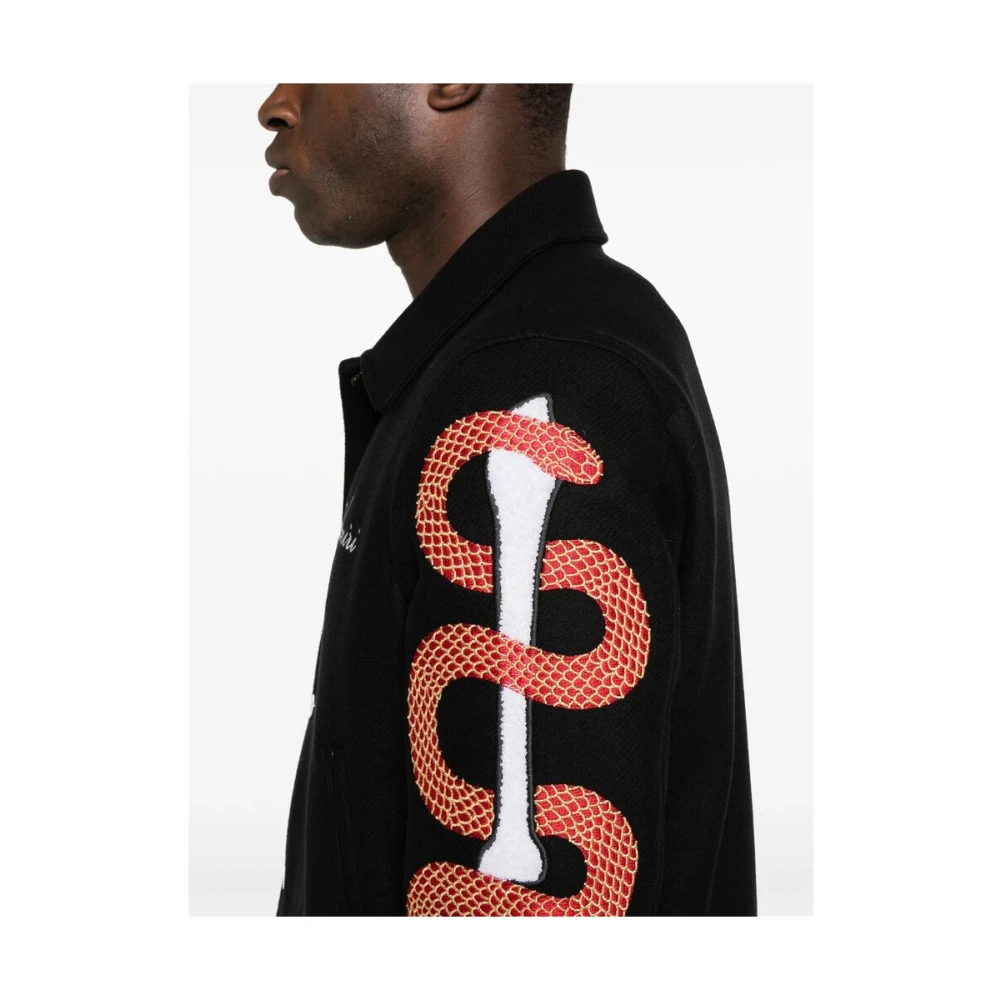 Amiri Zwarte Geribbelde Buitenjas met Geborduurd Logo Black Heren