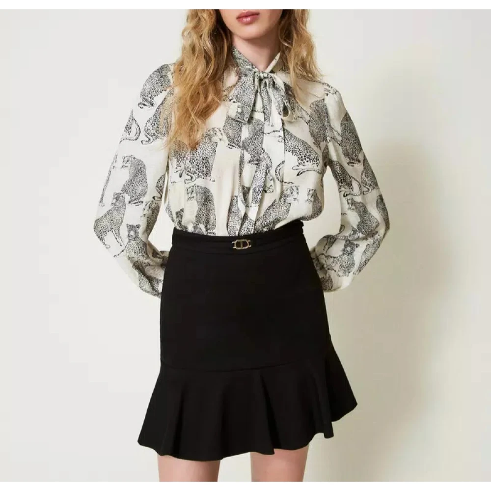 Twinset Jacquard Jaguar Print Shirt White Dames