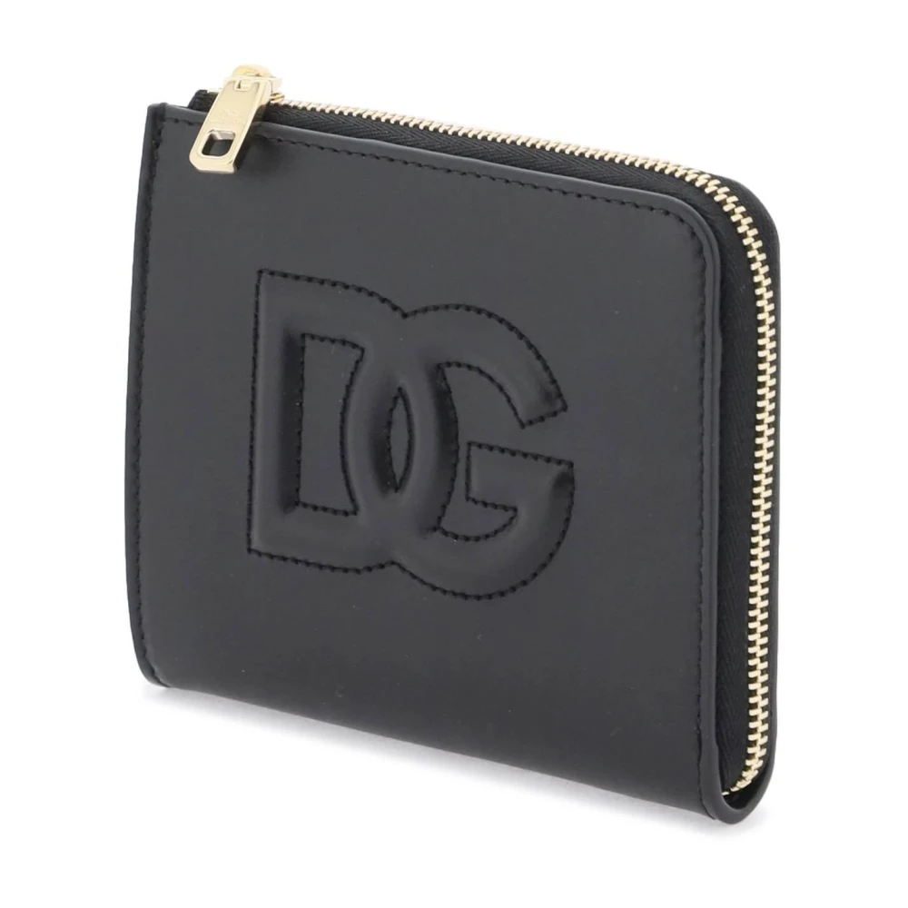 Dolce & Gabbana Leren Portemonnee met reliëf DG-logo Black Dames