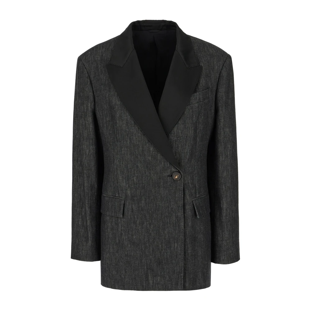 Brunello Cucinelli Black Blazers, Female, Xl, Denim Effect Twill Blazer