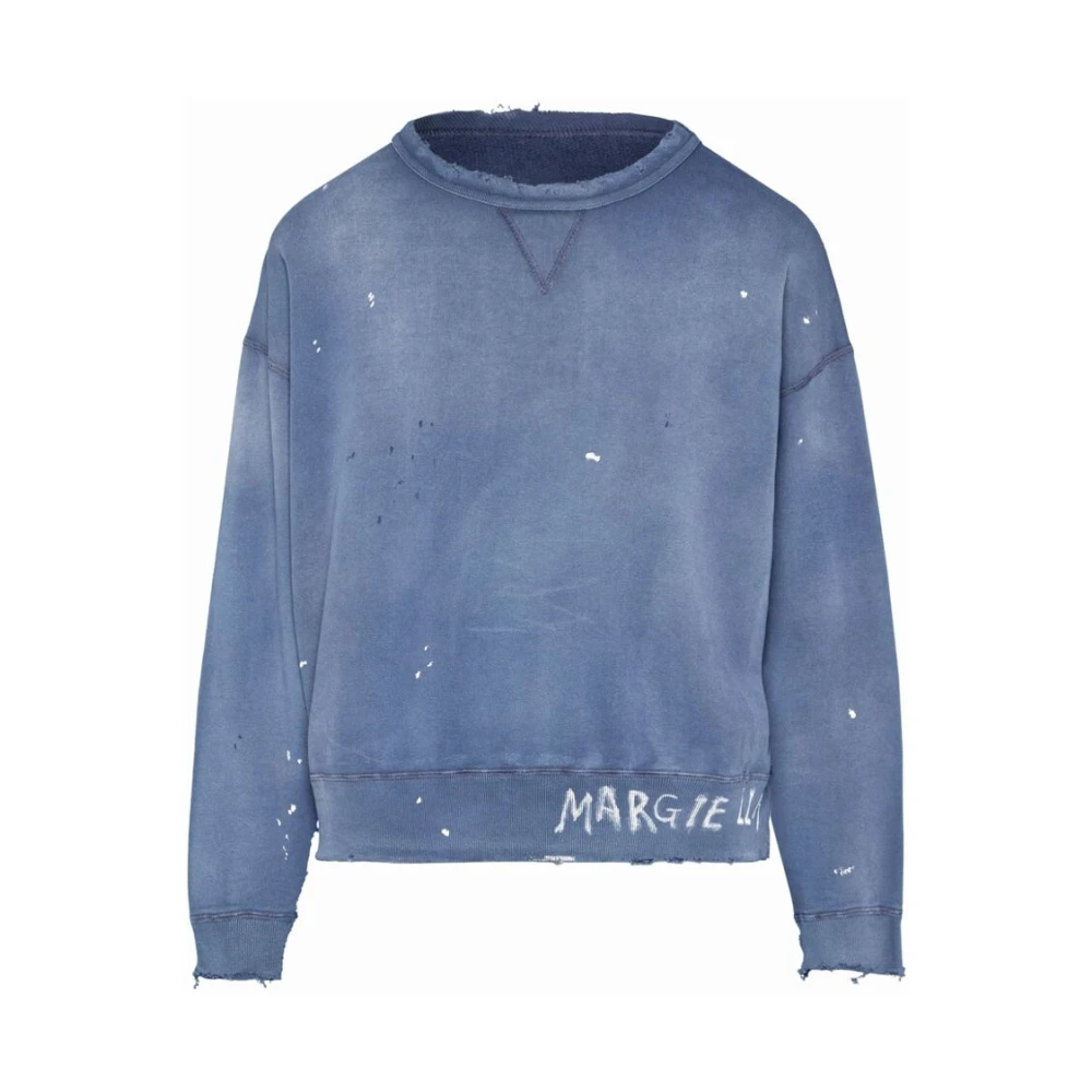 Maison Margiela Navy Blue Logo Print Sweatshirt Blue Heren