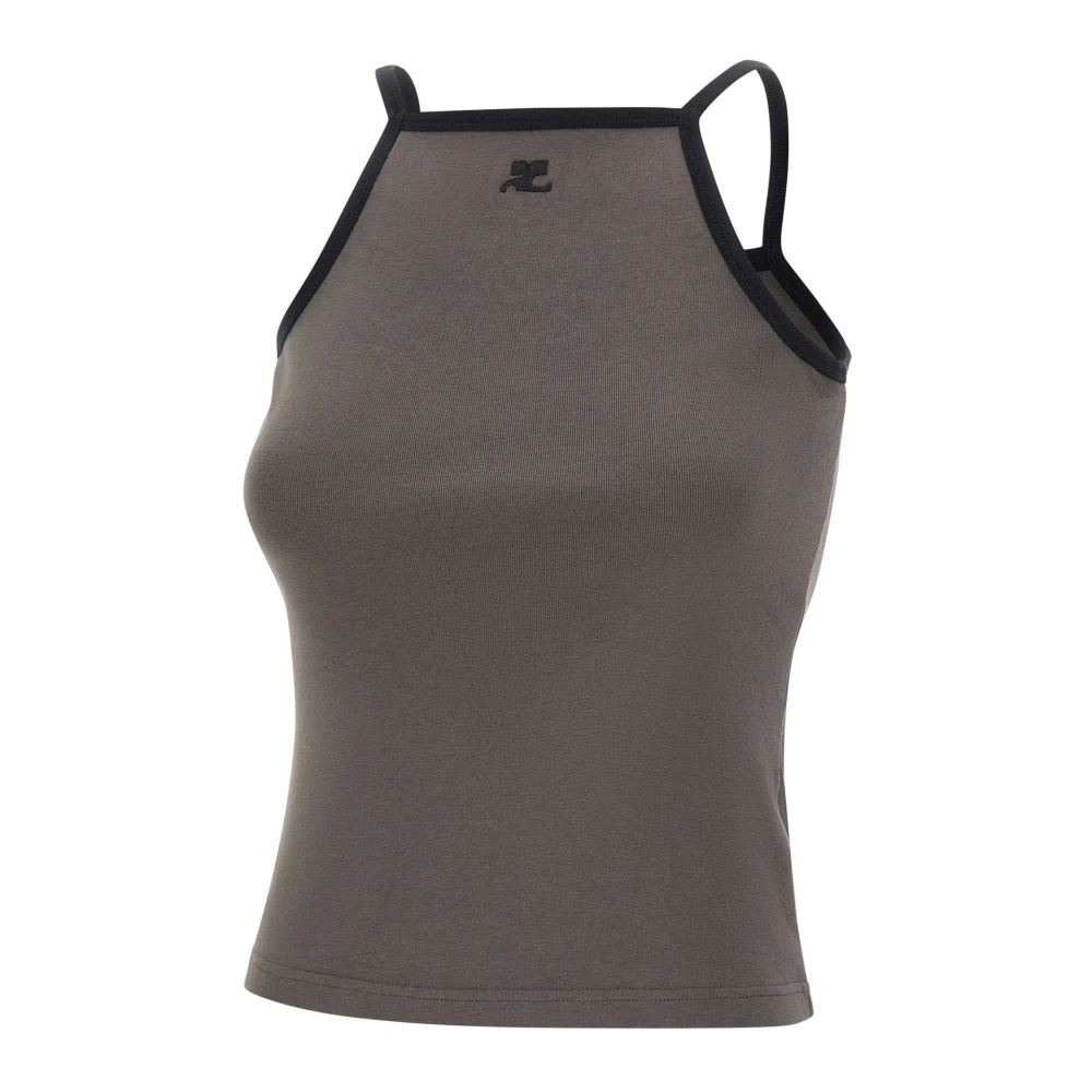 Courrèges Women's Gray Sleeveless Tops, L, Contrast Tank Top