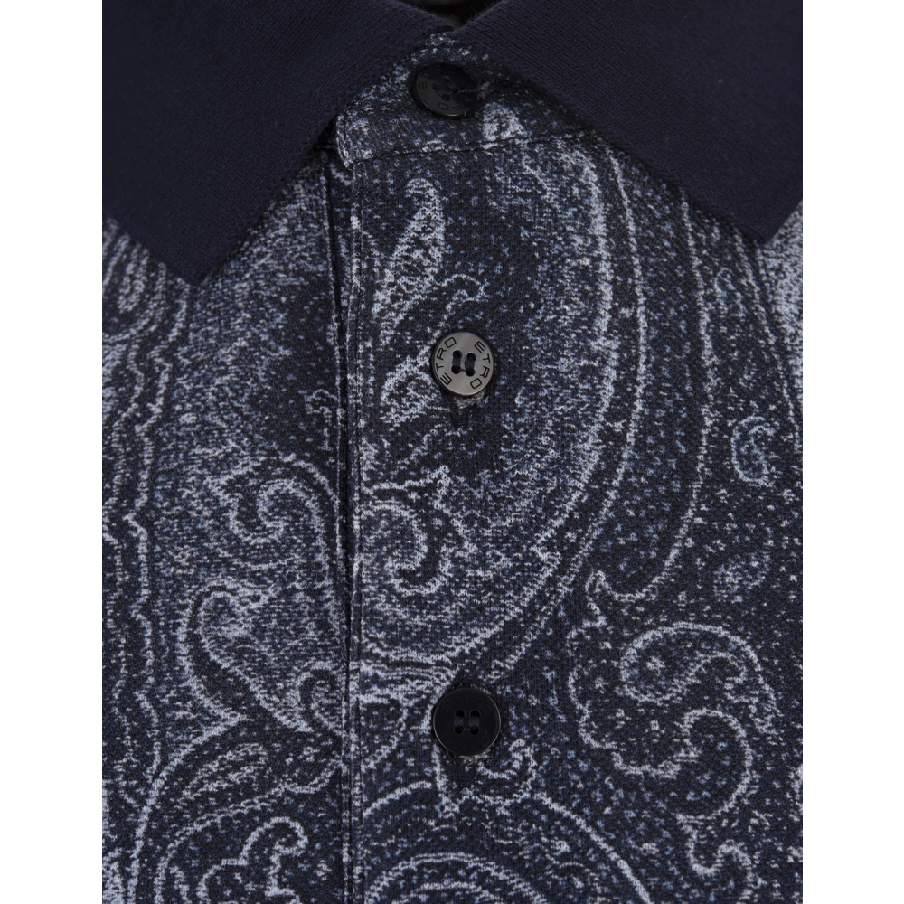 ETRO Blauwe Paisley Print Polo Shirt Blue Heren