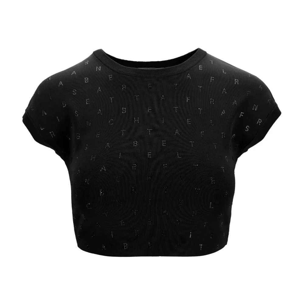 Elisabetta Franchi Cropped Top met Glazen Decoraties Black Dames