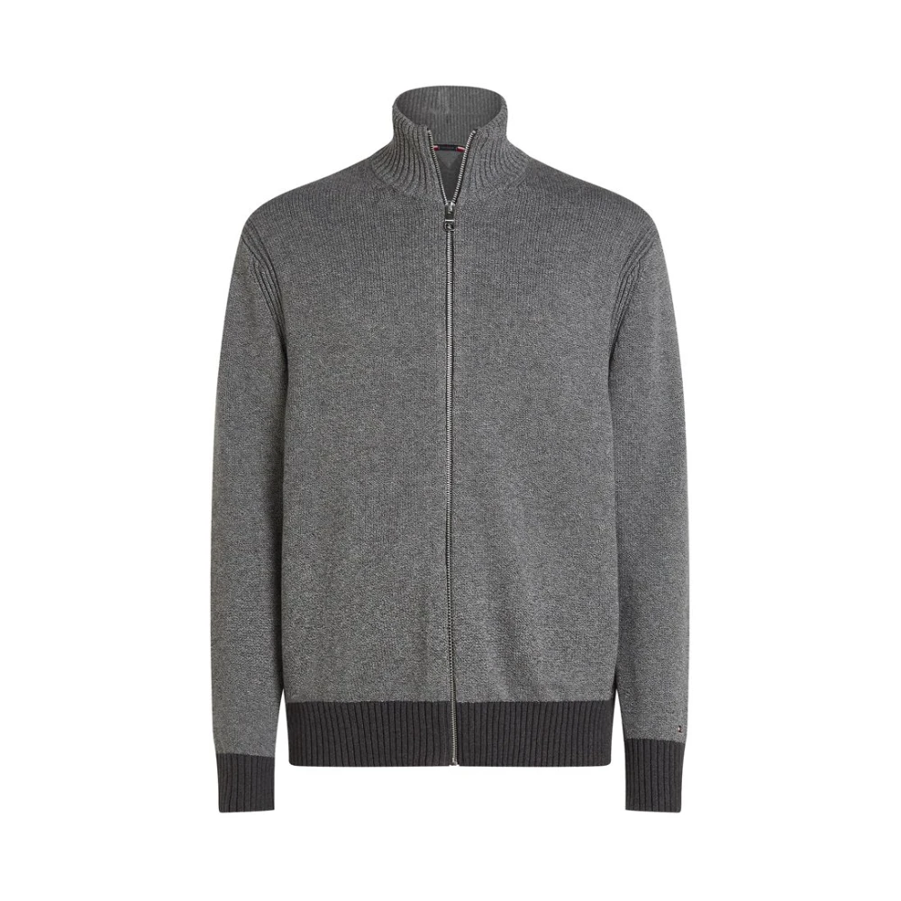 Tommy Hilfiger Grå Mouline Zip Thru Cardigan Gray, Herr