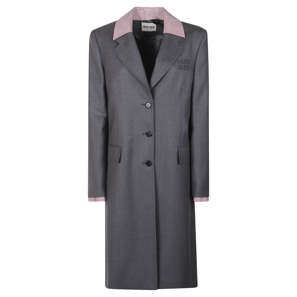 Miu Miu Women's Gray Single-Breasted Gabardine Coat - Single-Breasted Coats - M - Coats