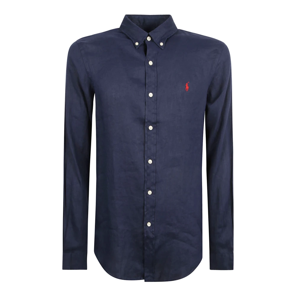 Ralph Lauren Marinblå Linne Slim-Fit Skjorta Blue, Herr