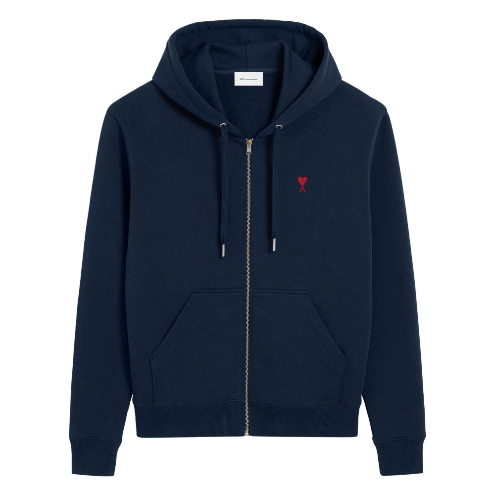 Ami Paris Vrouw Blauw Hoodies & Sweatvesten Dames, L, De Coeur Zipped Hoodie