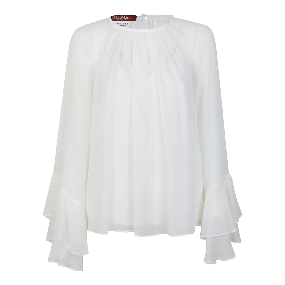 Max Mara Studio Witte Georgette Blouse met Ruches White Dames