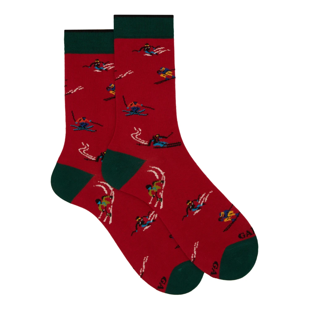 Gallo Rode Korte Sokken met Skiër Motief Multicolor Dames