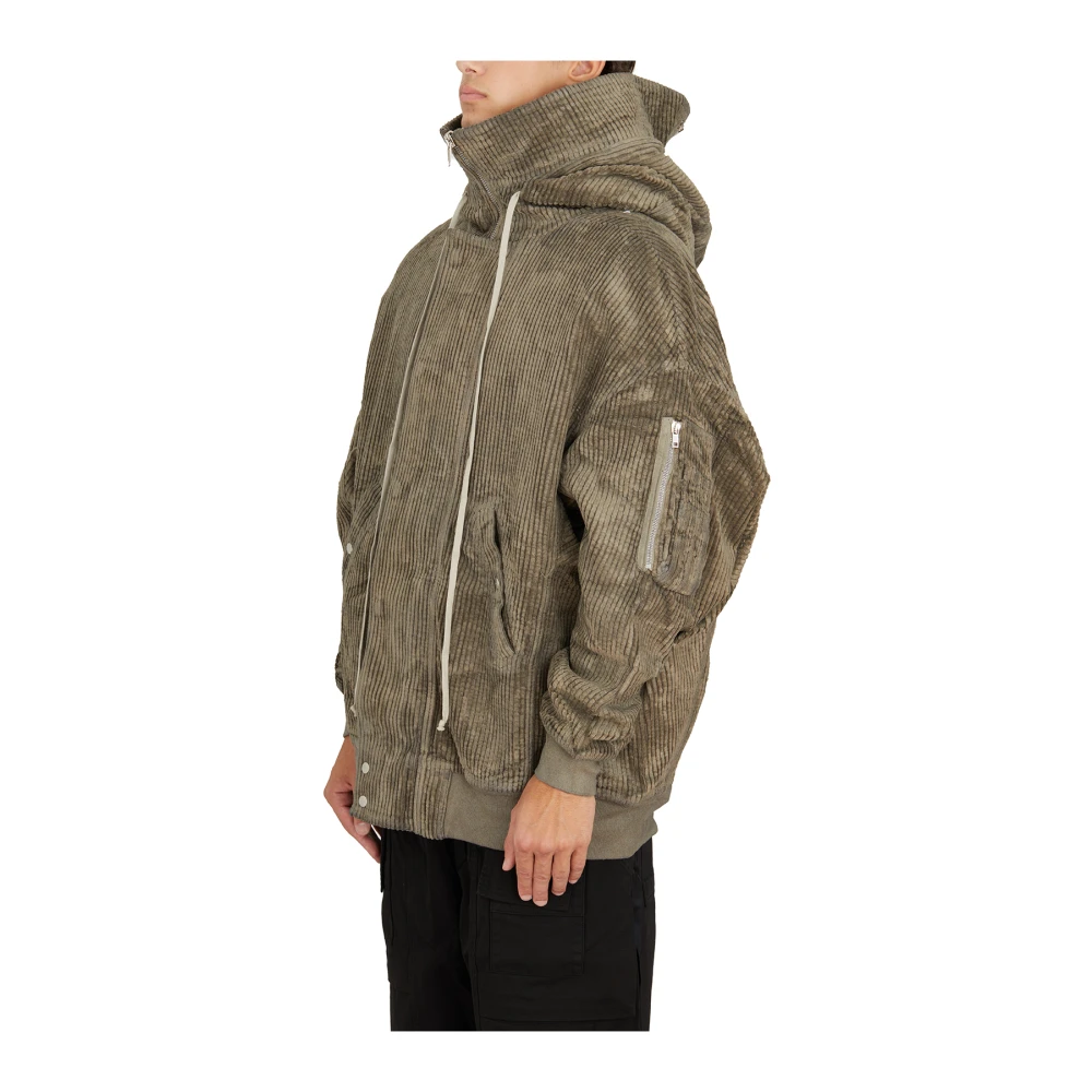 Rick Owens Gewatteerde Bomberjack met Capuchon en Lange Lengte Gray Heren