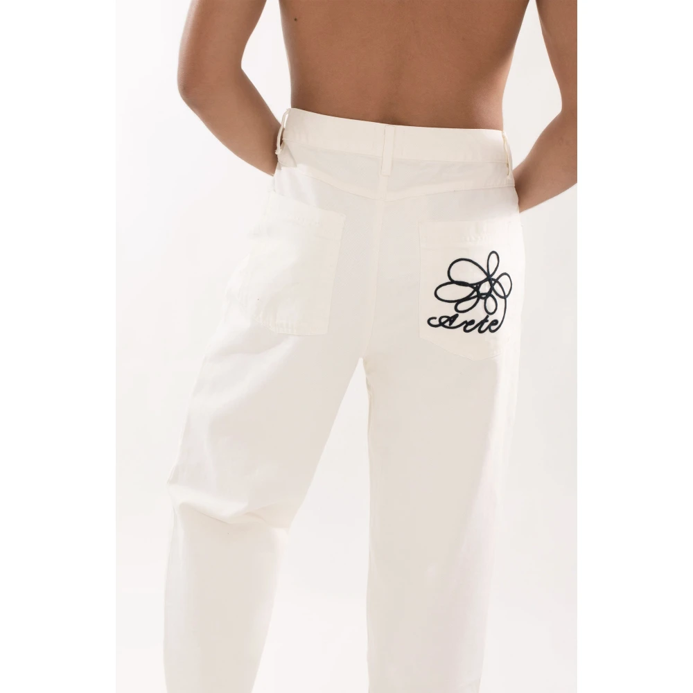 Arte Antwerp Denim Geborduurde Zakbroek in Creme White Heren