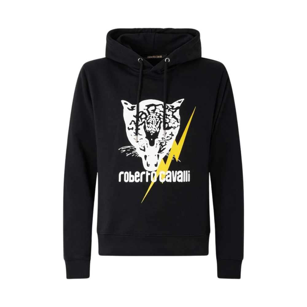 Roberto Cavalli Men's Black Sweatshirt With Jaguar And Lightning
