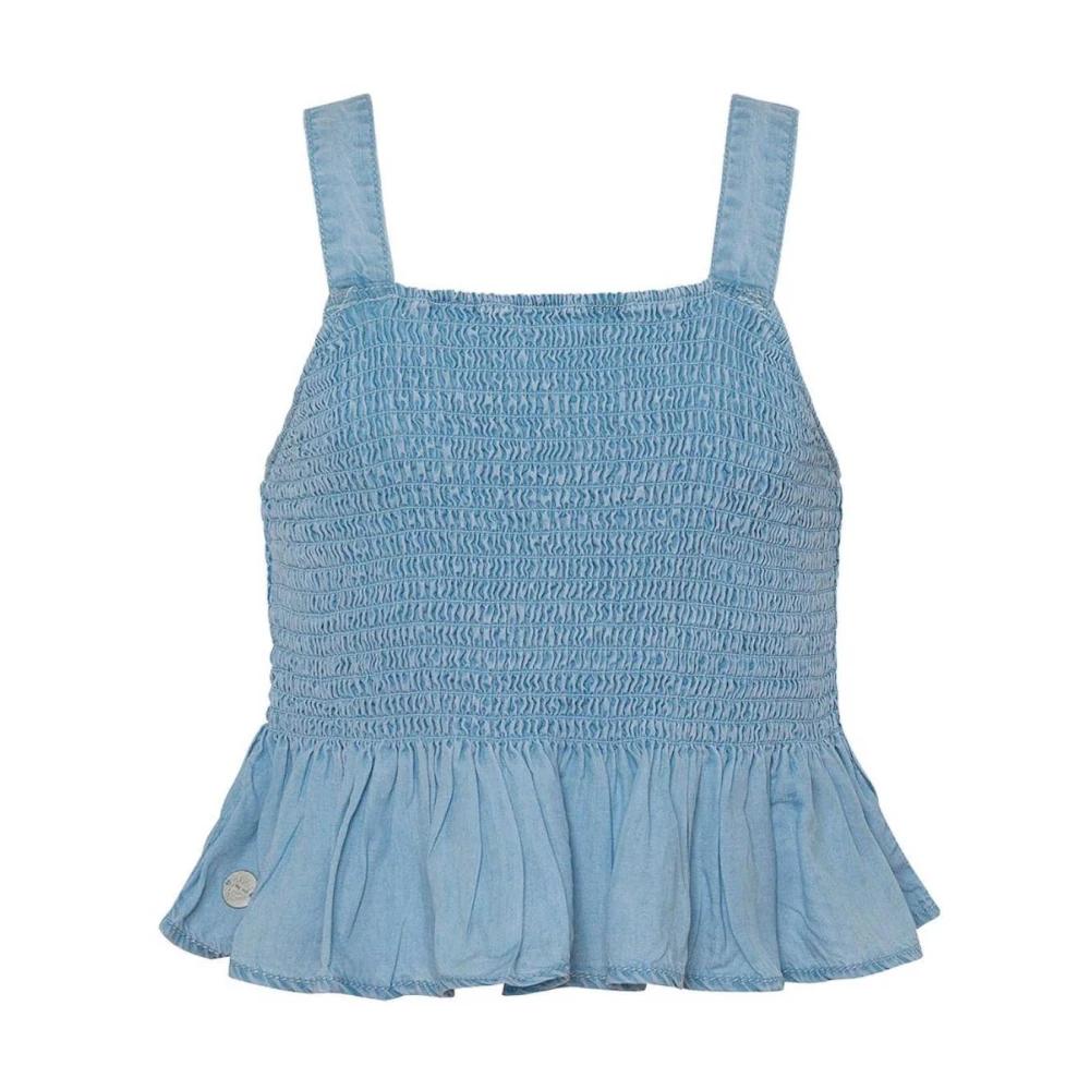 Pepe Jeans Girls Blue Ruffled Babydoll Top With Wide Straps - Kids Sleeveless Tops - 16 Y - Kids