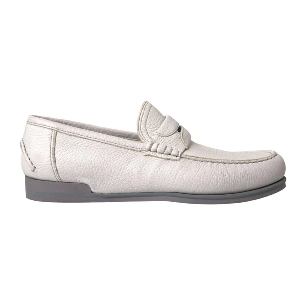 Dolce & Gabbana Vit Grå Läder Slip-On Loafers White, Herr