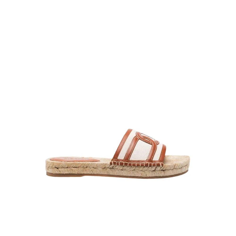 Tod's Women's Beige Sliders, 8 Uk, Rafia And Leather Flat Sandals