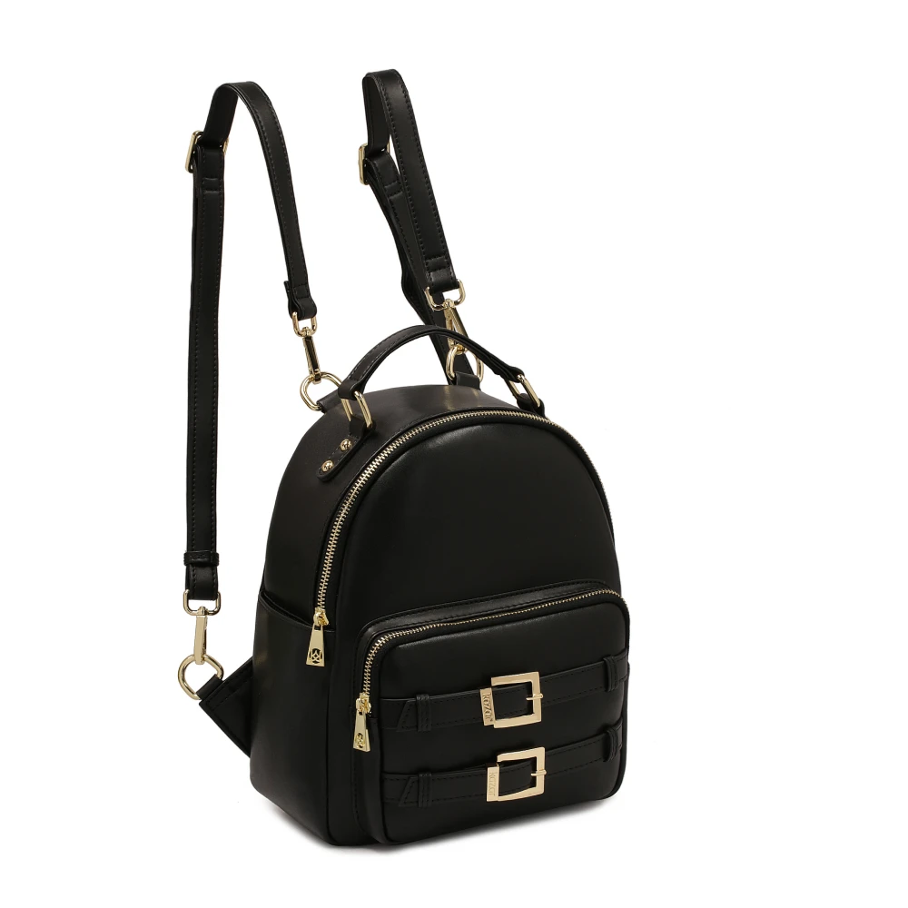 Kazar Zwarte leren rugzak versierd met gespen Black Dames