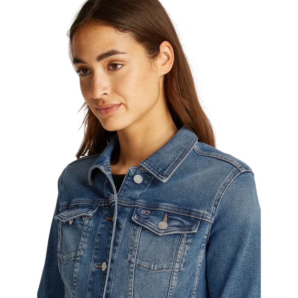 Tommy Jeans Blauwe Denim Jack Lange Mouw Knoopsluiting Blue Dames
