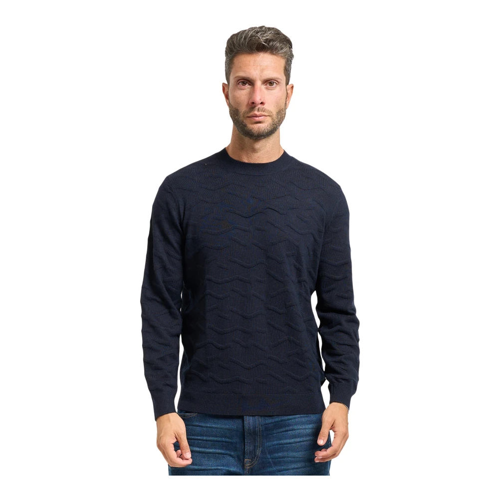 Armani Exchange Herr Blå Stickade Tröjor Xs, Vågig Textur Crew Neck Sweater