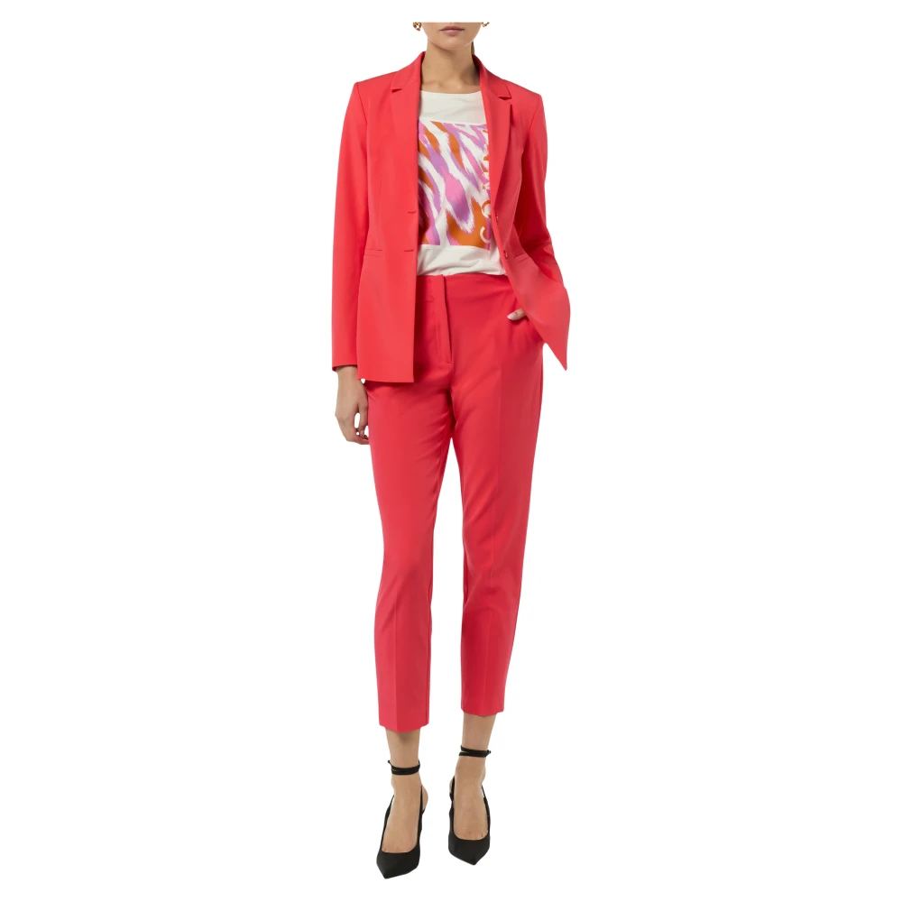 comma Slim Viscose Mix Cropped Trousers Red Dames