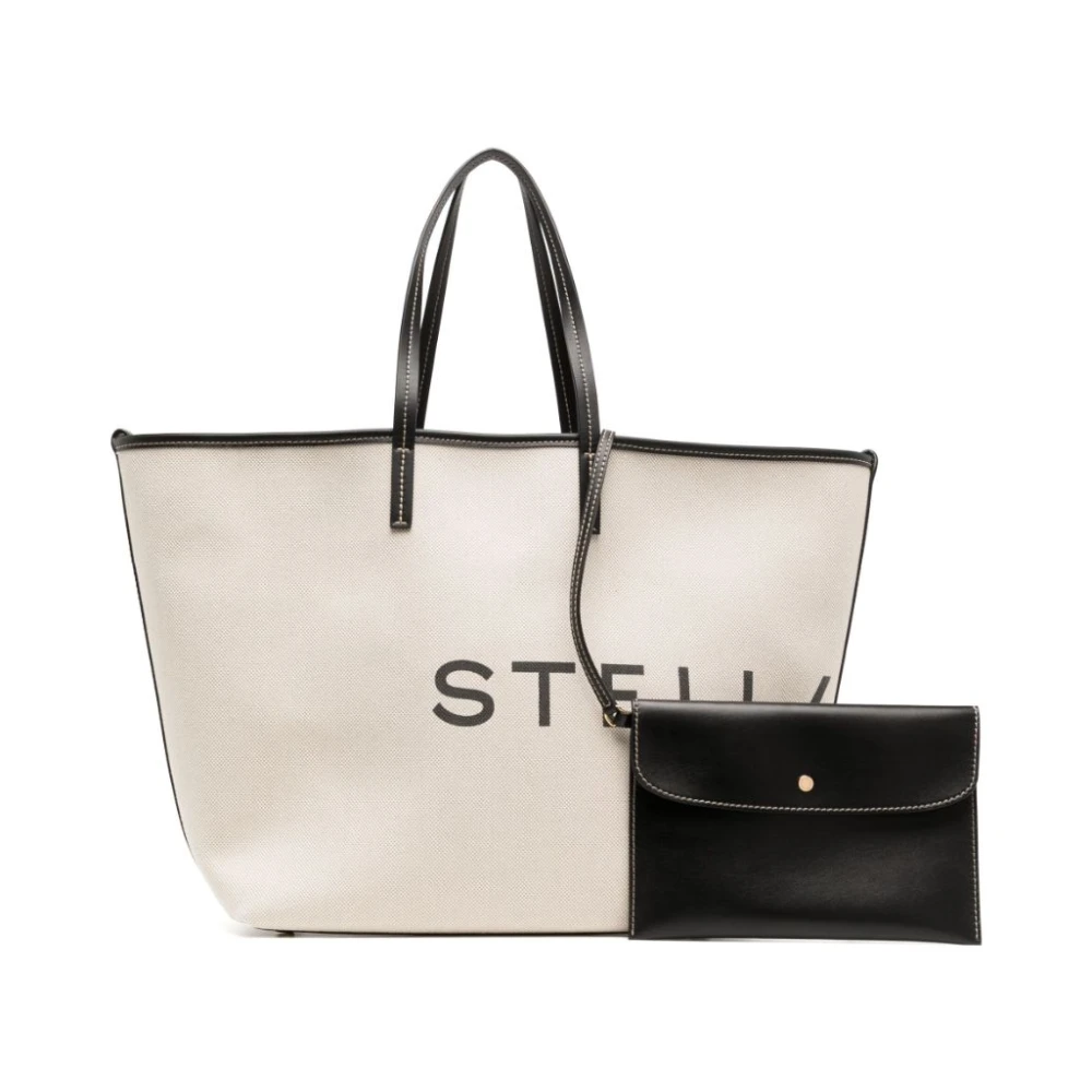 Stella Mccartney Logo Print Canvas Tote Bag Beige Dames