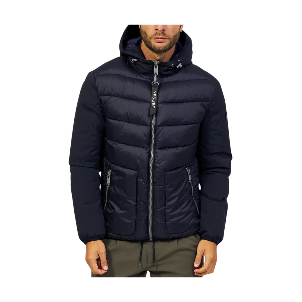 YES ZEE Gewatteerde nylon jas met capuchon en rits Blue Heren