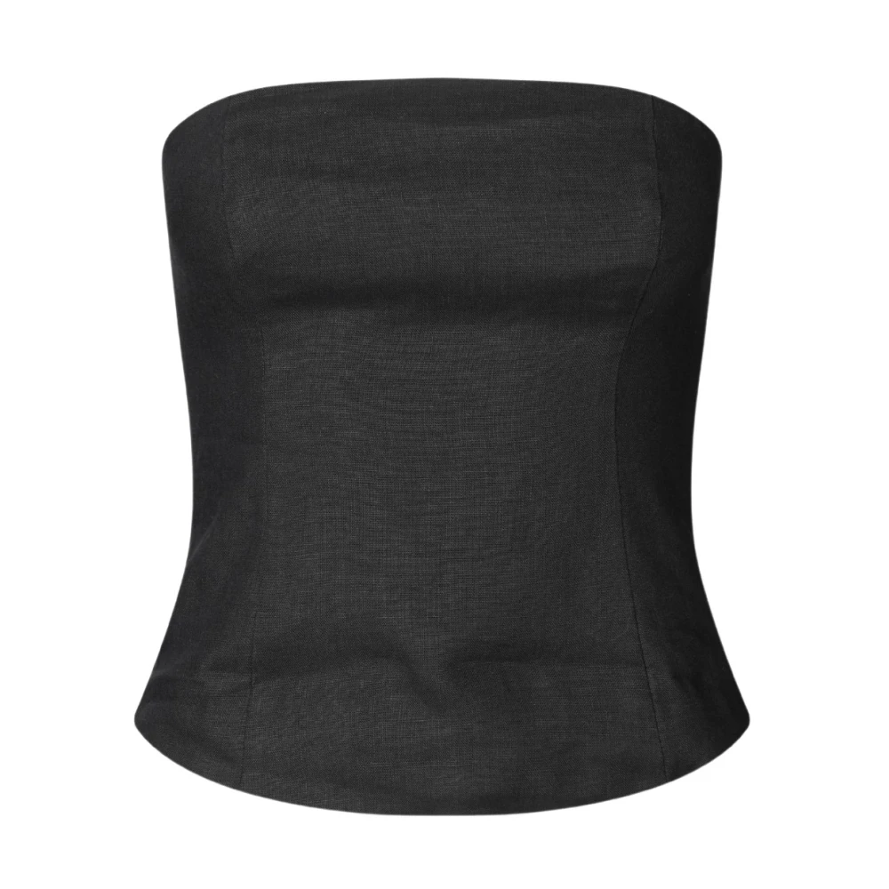 Samsøe Zwarte Strapless Linnen Smocked Top Black Dames