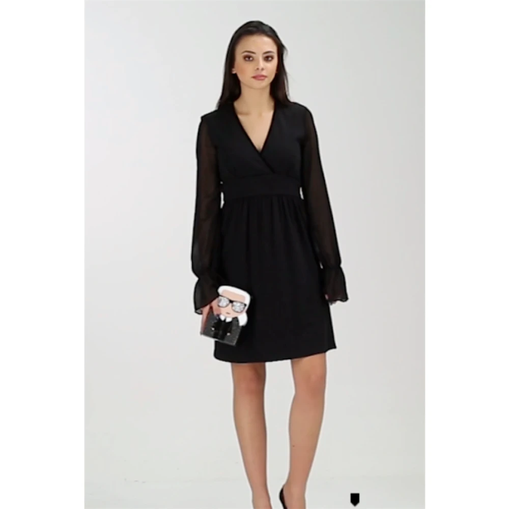 Twinset Jersey V-hals Uitlopende Jurk Black Dames