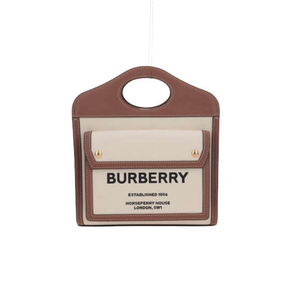 Burberry Canvas Handtas met Bruin Leren Afwerking en Horseferry Print Brown Dames