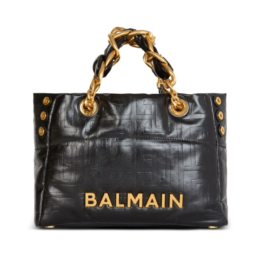 Balmain Kleine 1945 Zachte tote tas van geperst gekraakt kalfsleer met een PB Labyrint monogram Black Dames