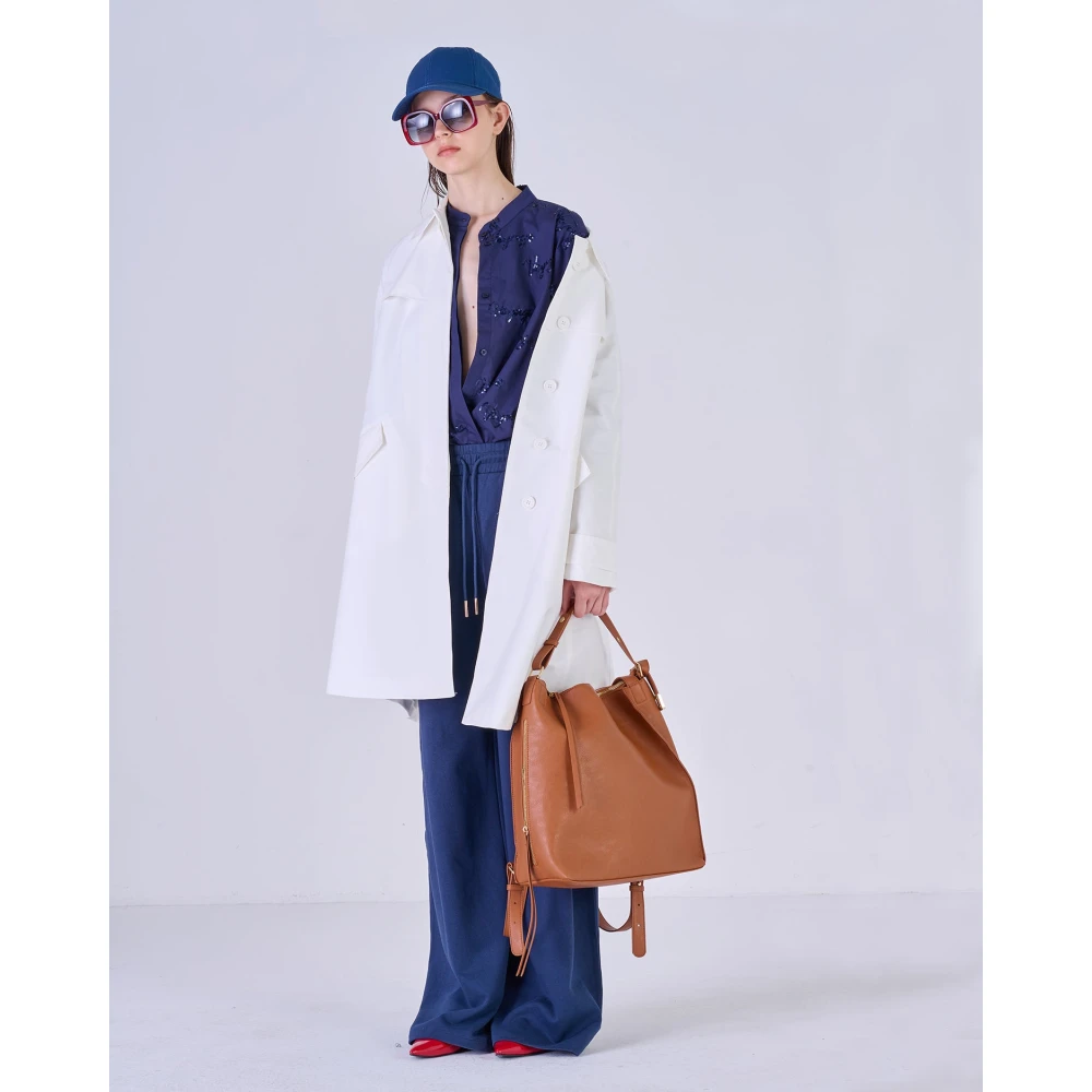 Silvian Heach Lange Single-Breasted Trenchcoat White Dames
