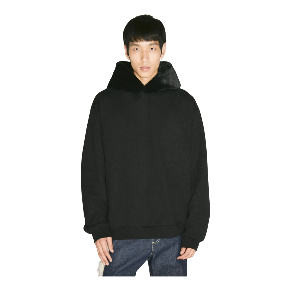 Marni Faux-Fur Hood Sweatshirt met Logo Borduursel Black Heren