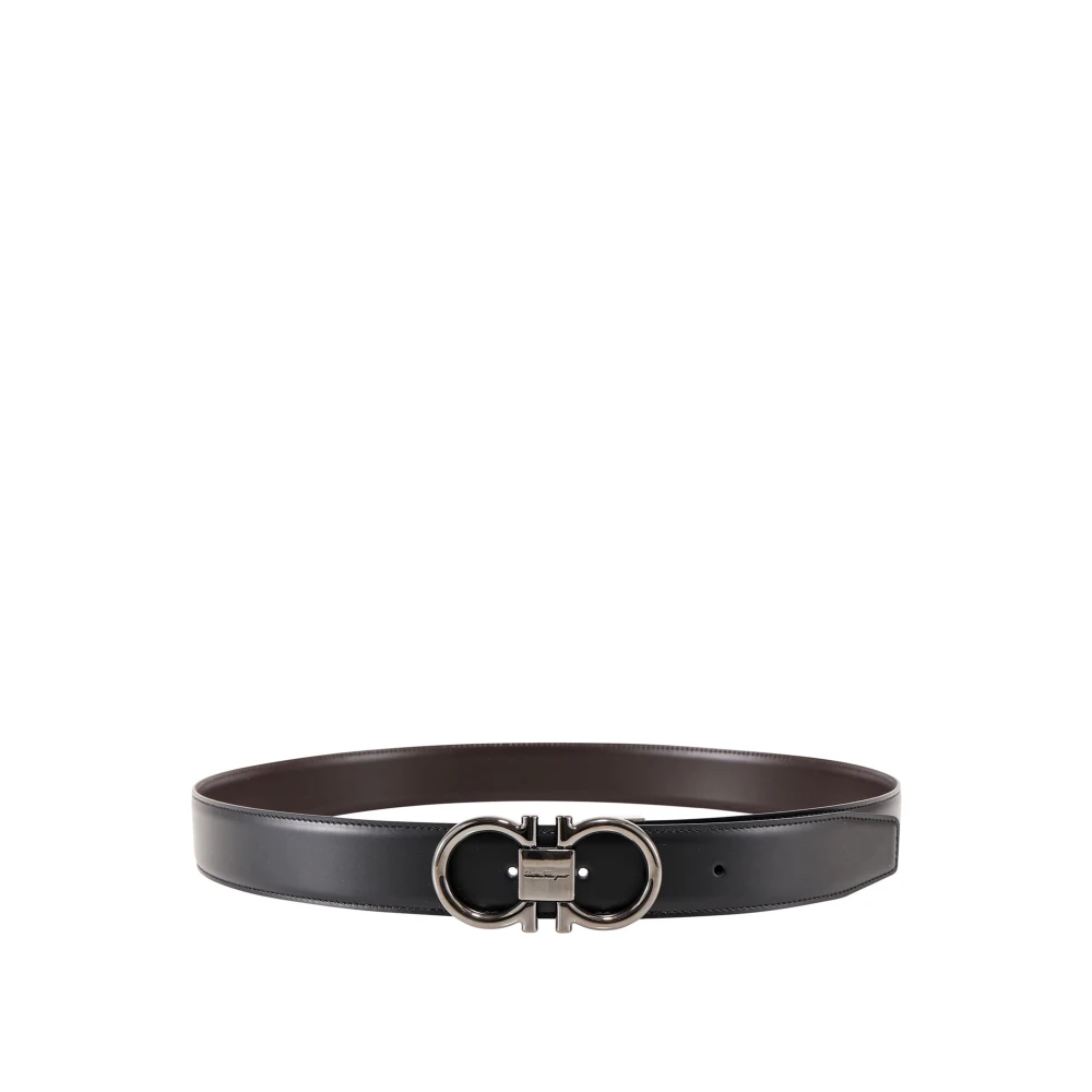 Salvatore Ferragamo Leren riem met metalen gesp Black Heren