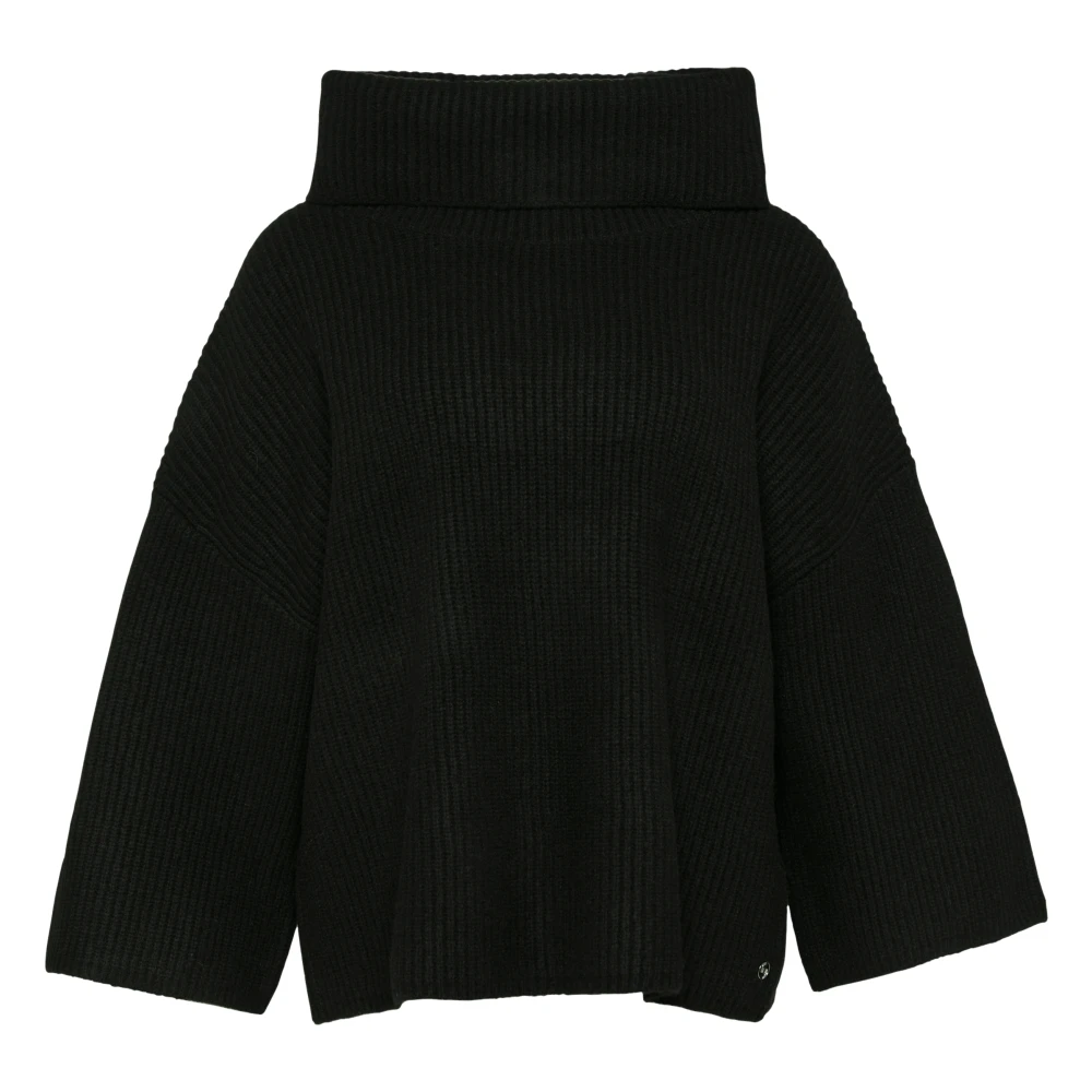 comma Zachte Rollneck Poncho voor Binnen Black Dames