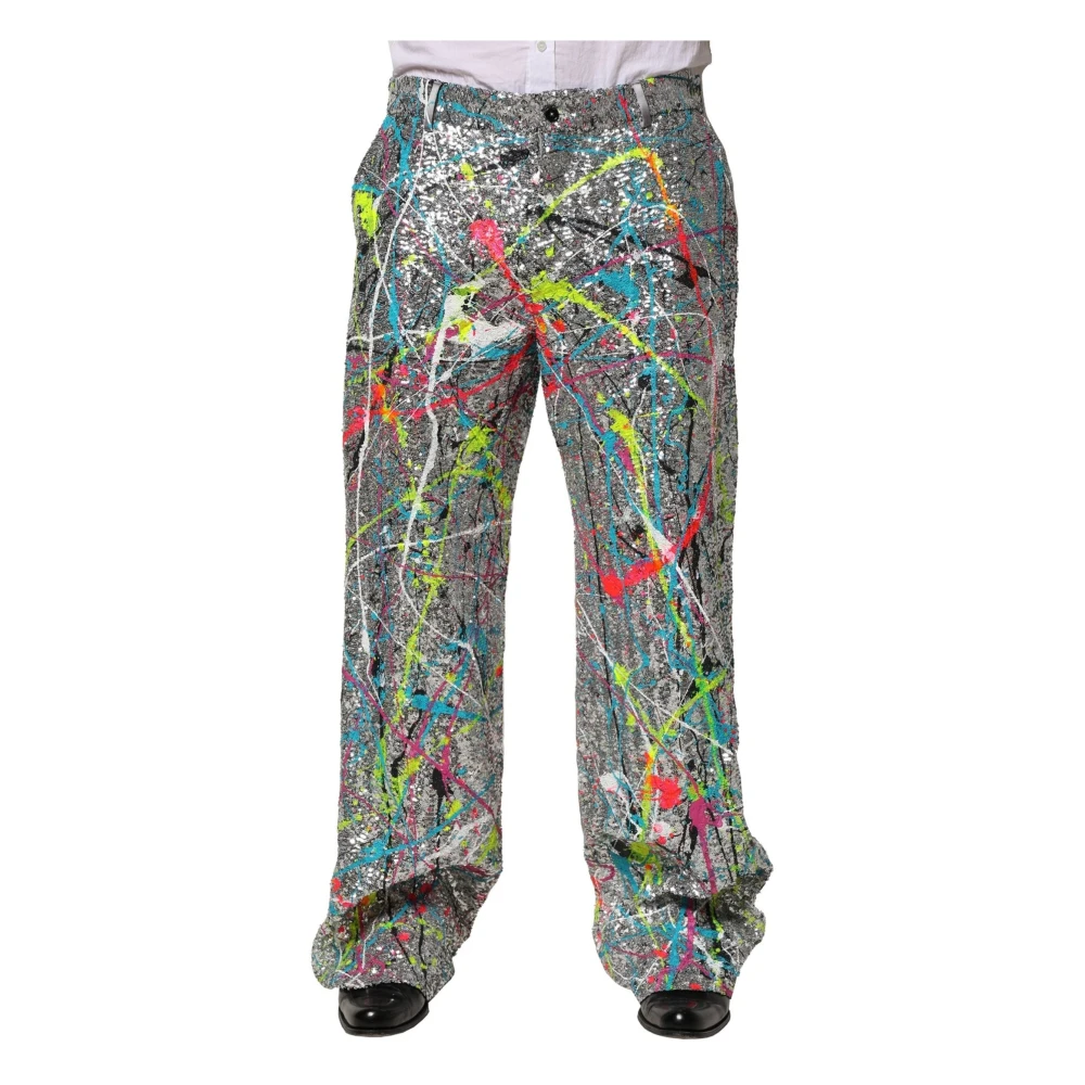 Dolce & Gabbana Men's Multicolor Sequined Straight Trousers - Straight Trousers - 2XL - Trousers