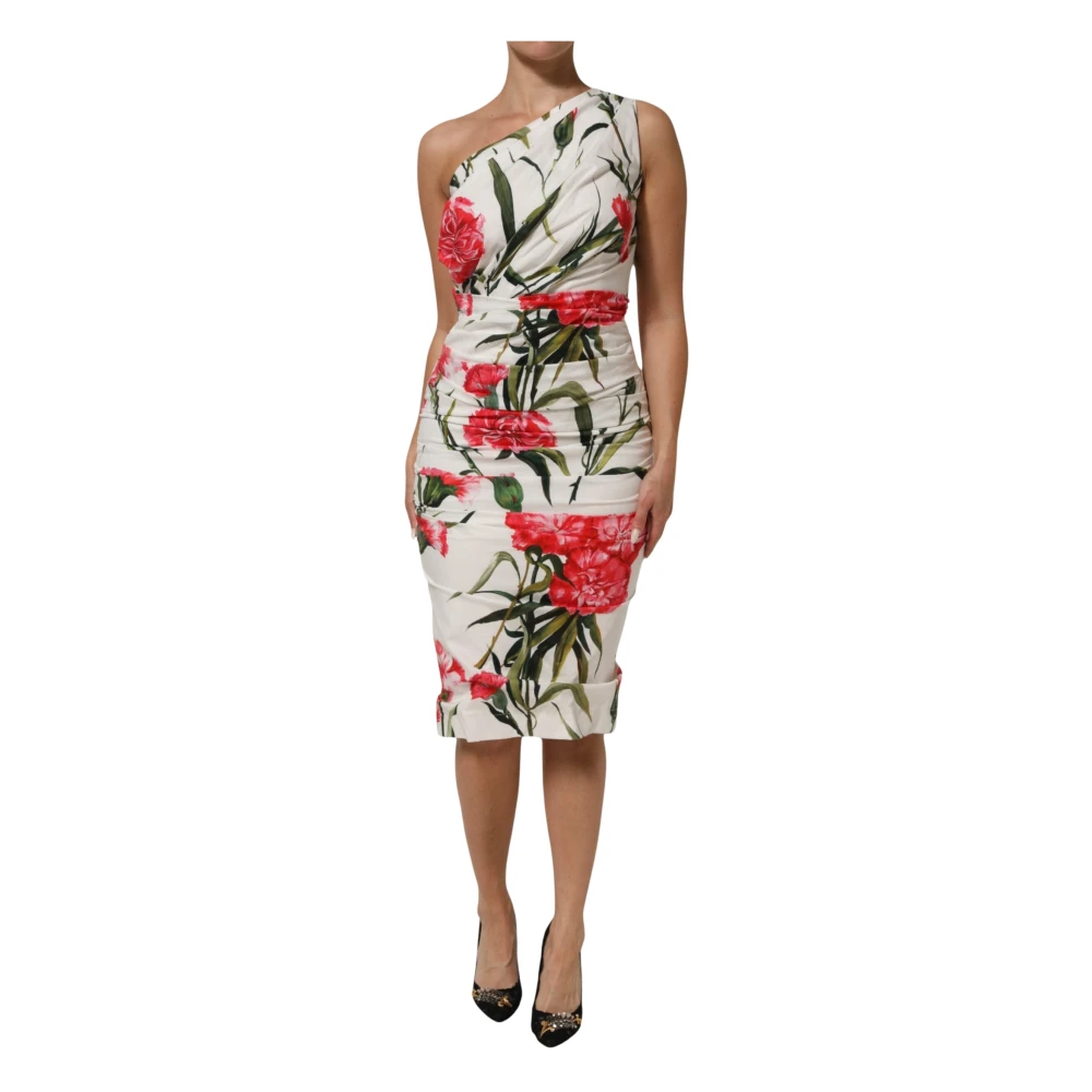 Dolce & Gabbana Midi Dresses, Female, S, Floral One-Shoulder Sheath Dress White