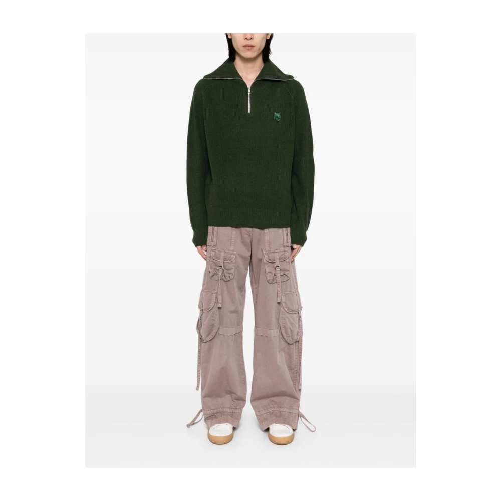 Maison Kitsuné Bosgroene Sailor Kraag Zip-Up Sweater Green Heren