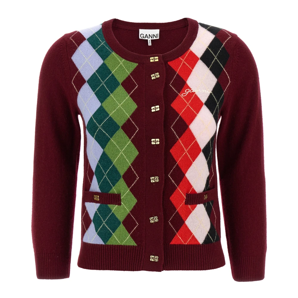 Ganni Women's Red Check Cardigan - Cardigans - Xs - Knitwear
