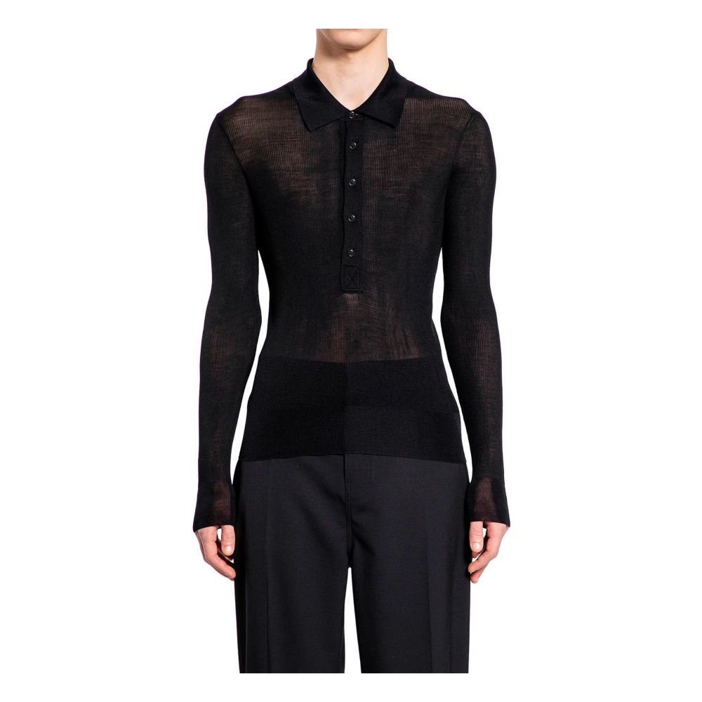Tom Ford Zijden Geribbelde Polo Shirt Zwart Black Heren