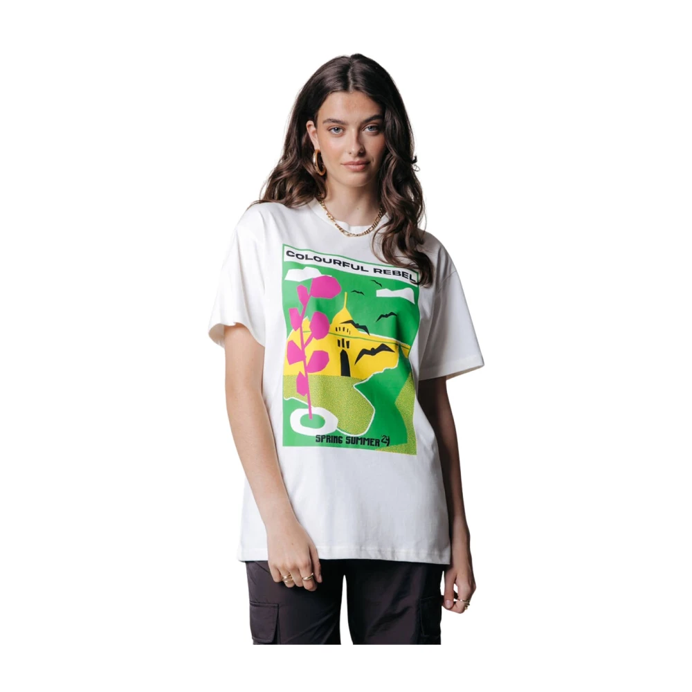 COLOURFUL REBEL Dames Tops & T-shirts Motel Scenery Loosefit Tee Wit