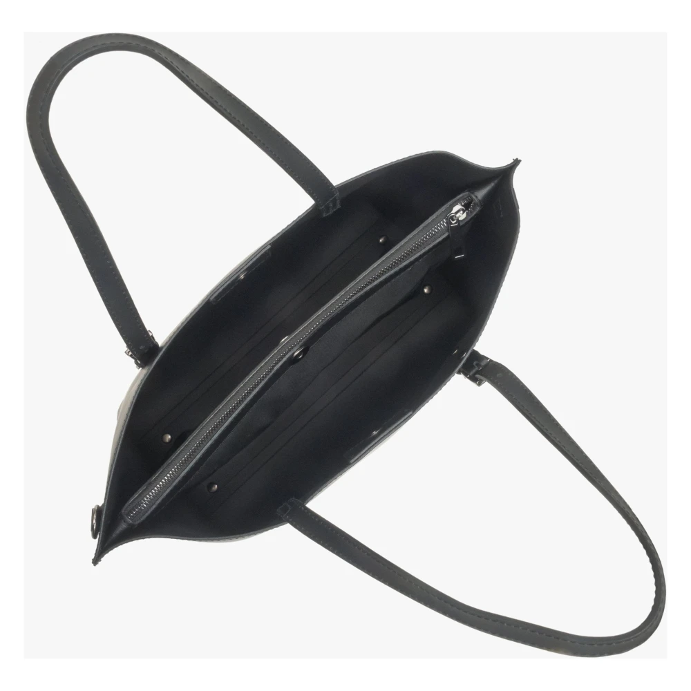 Estro Zwarte Shopper Tas van Italiaans Leer Black Dames