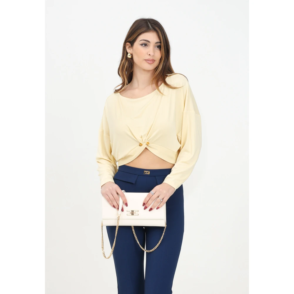 Elisabetta Franchi Gele Jersey Crêpe Longsleeve Top Beige Dames