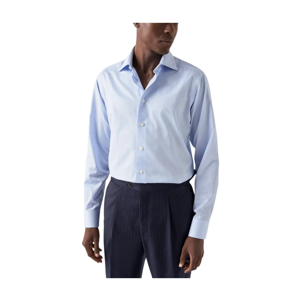 Eton Fijn Gestreept Signature Twill Zakelijk Overhemd Blue Heren