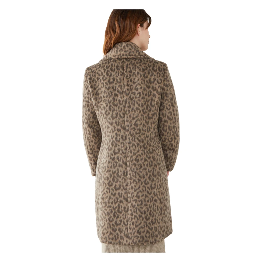 Iblues Animalier Jacquard Double-Breasted Jas Brown Dames