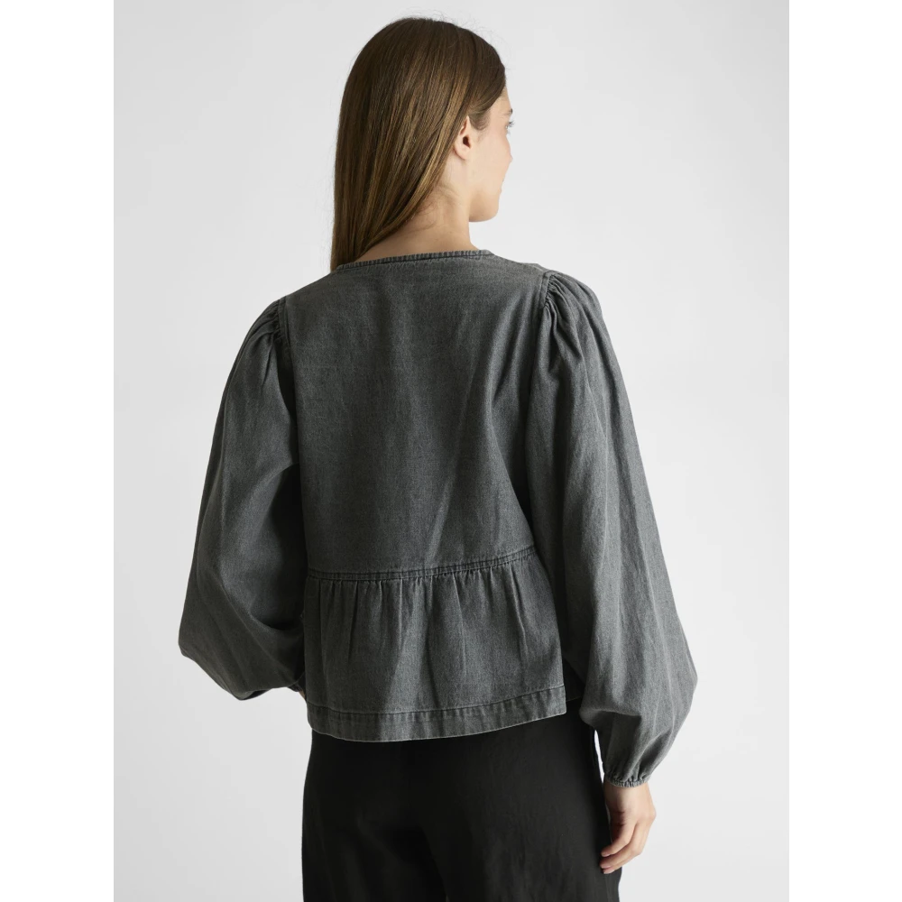 NEO NOIR Grijze Denimblouse met Strik voor Gray Dames