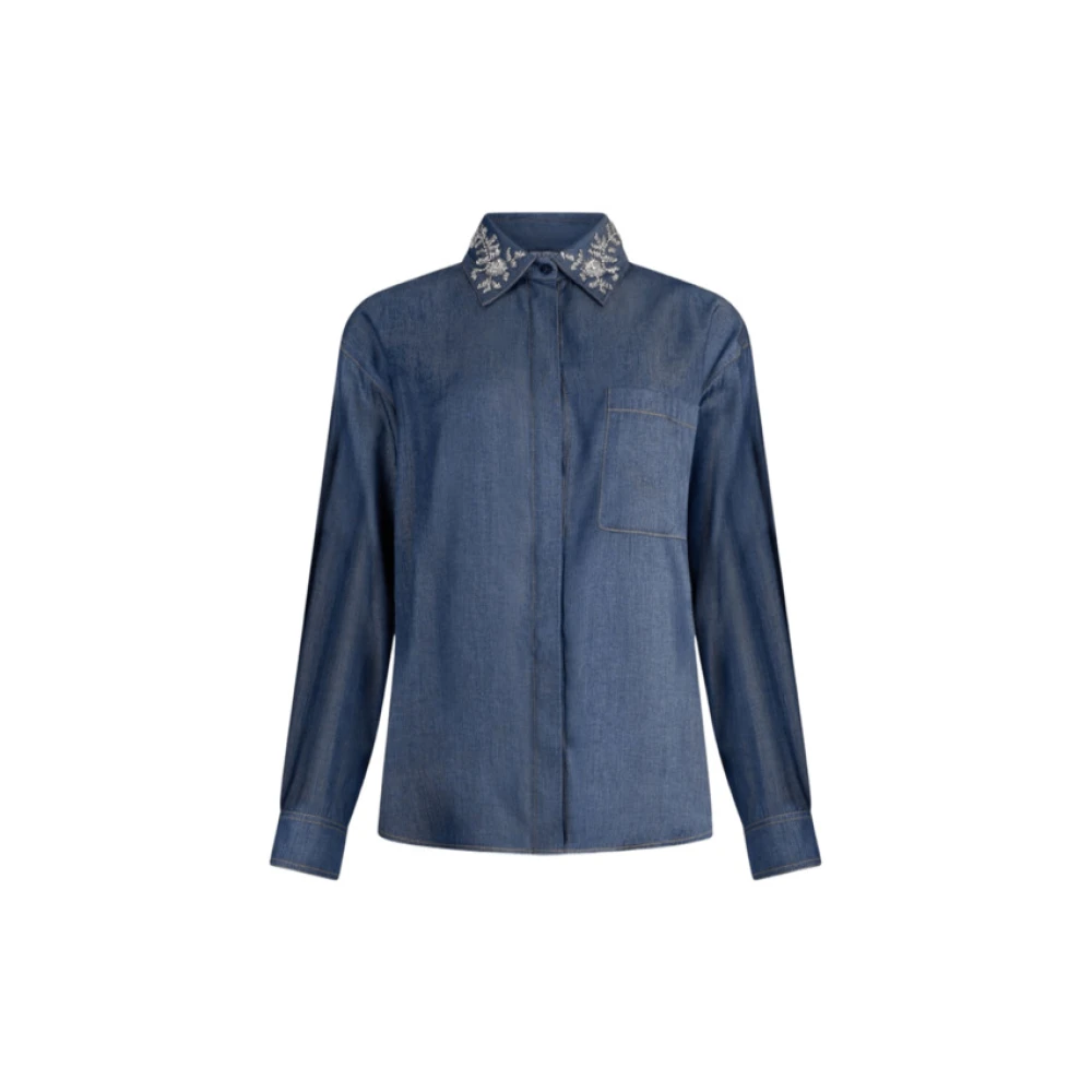 Liu Jo Vrouw Blauw Overhemden Dames, Xl, Denim, Shirt Met Afneembare Kraag