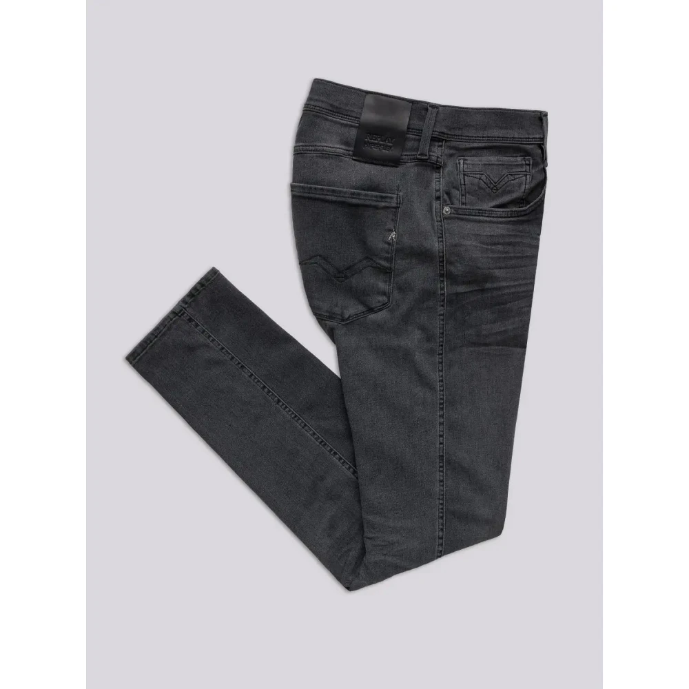 Replay Slim Fit Anbass Jeans in Zwart Hyperflex Denim Gray Heren