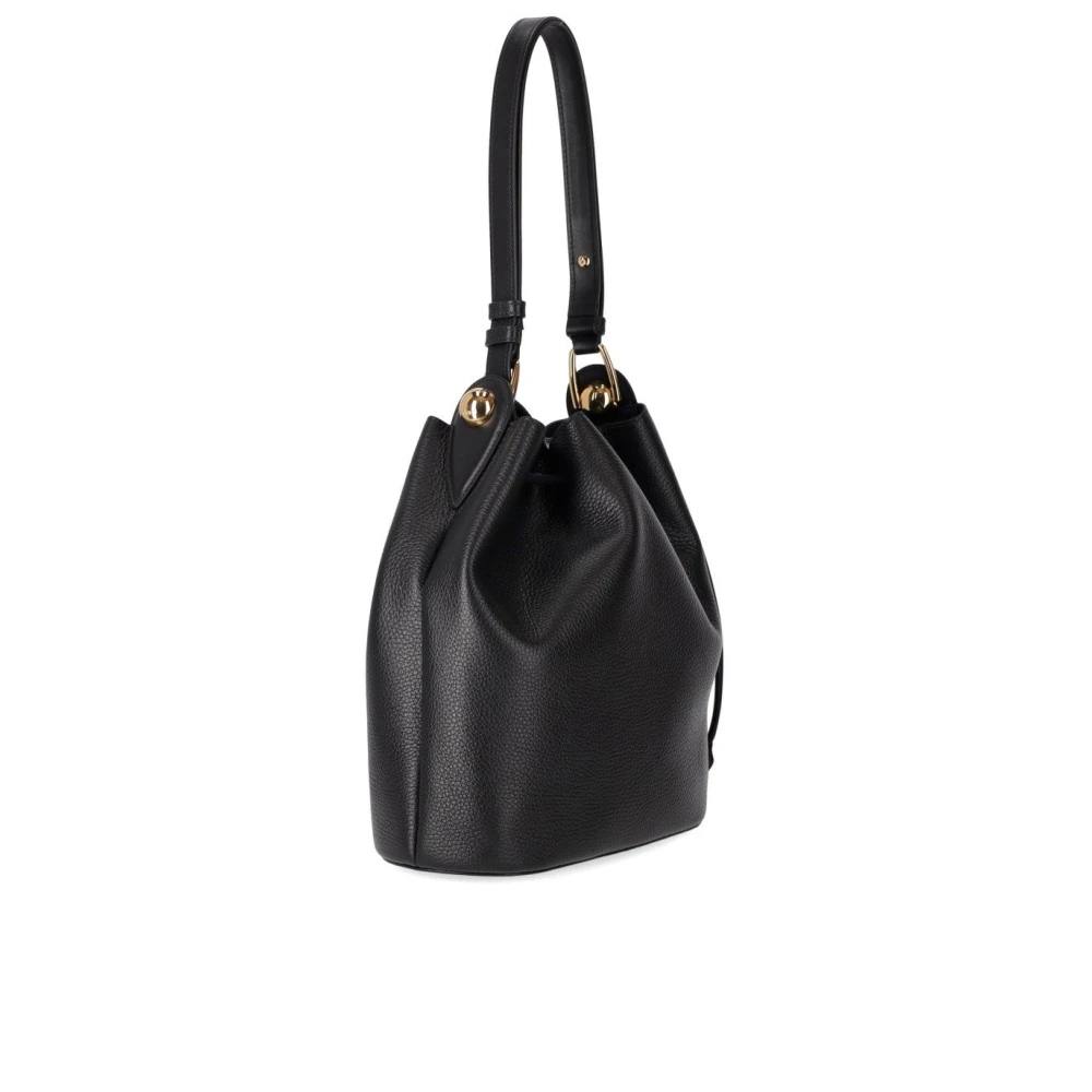 Furla Zwarte Gehamerd Leren Bucket Tas Black Dames