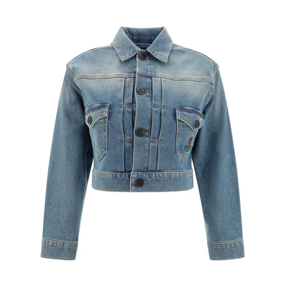 Vivienne Westwood Denim Cropped Jacket met Patch Zakken Blue Dames