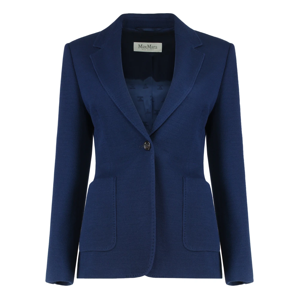 Max Mara Women's Blue Blazers, Xs, Single-Breasted Piqué Jersey Blazer